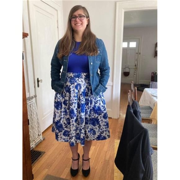 Womens Vintage Floral Pleated Midi Skirt High Waist A Line Skirt with Pockets - Picture 6 of 7